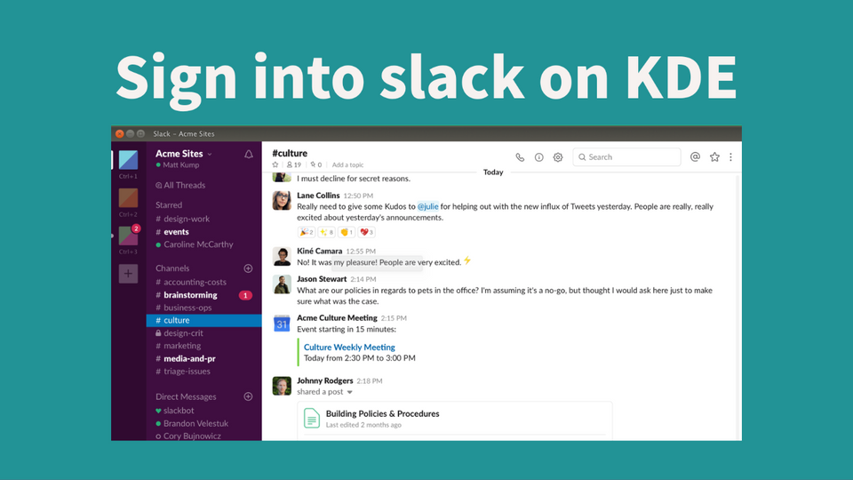 How to sign into Slack on KDE